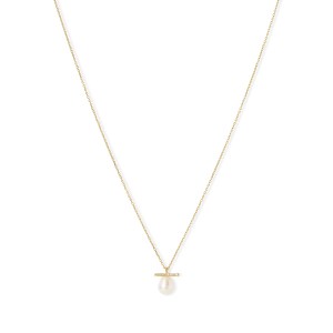 Gratia gold plated sterling silver chain with central white cultured freshwater pearl beneath delicate bar