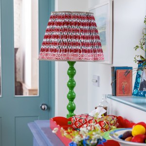 Poppy Pleated Cotton Block Printed Scallop Lampshade in Red