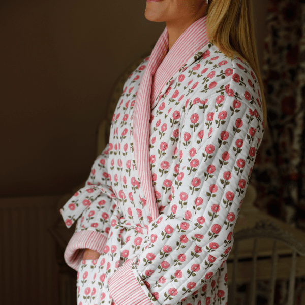 Quilted Pink Daisy Dressing Gown