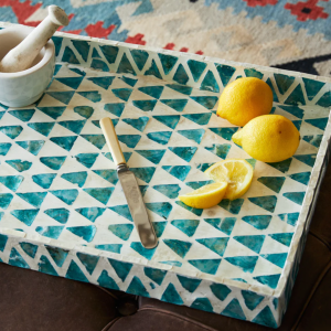 Tiled blue and white serving tray. Beautiful decorative display tray