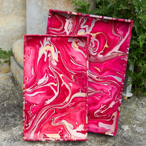 Pink marbled swirl decorative display serving tray