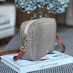 BROWN TWEED WITH TAN LEATHER