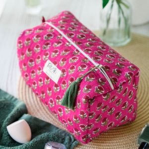 QUILTED COTTON WASH BAG - RANI PINK BLOOM