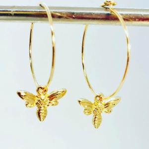 Bumble Bee Gold Hoop Earrings