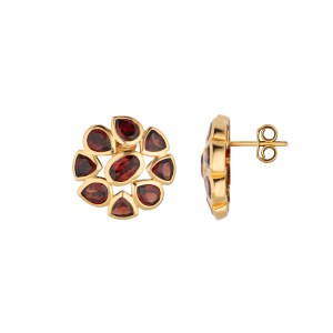 Garnet Statement Gold Stud Earrings
