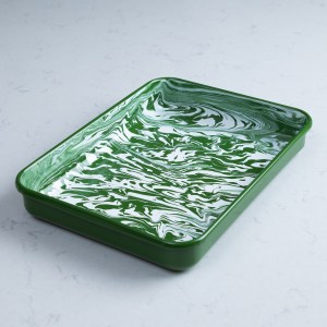 Large green marbled enamel baking tin