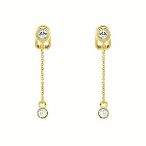Gold Crystal Chain Clip Earrings