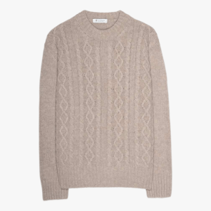 Amos Recycled Wool Cable Knit Sweater in Sand