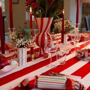 Red and White striped cotton table cloth