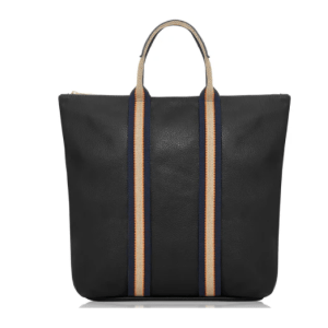 Black leather backpack on a white background