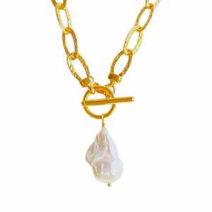Statement Gold Vermeil Sterling Silver Necklace With Baroque Pearl