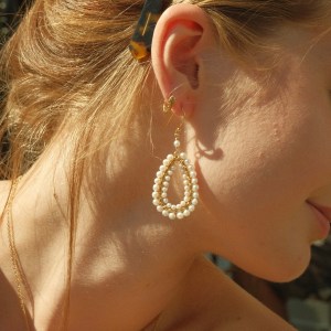 Double Pearl Beaded Long Teardrop Earrings