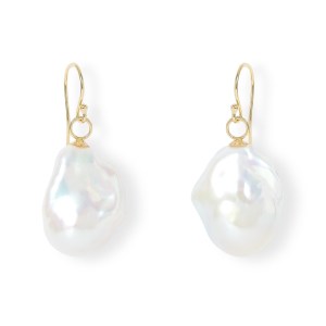 Decus large baroque cultured freshwater pearl drop earrings on gold plated silver