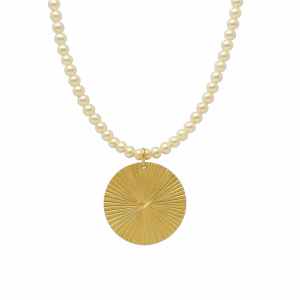 Gold vermeil sterling silver pendant on pearl necklace