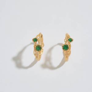 Green Chalcedony Twisted Branch Gold Vermeil Earrings