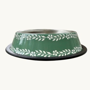 Dusty Green Enamel Dog Bowl