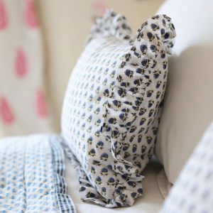 hand blocked frill cushion cover