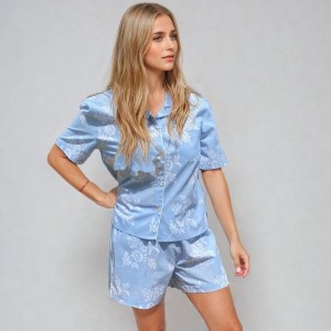 Marguerite Short Sleeve Set, Organic Cotton, white/blue print