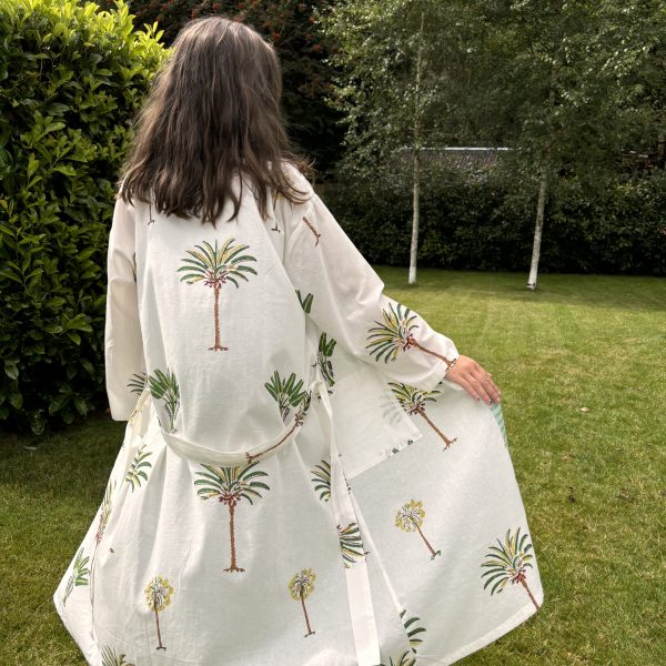 Palm Tree Hand Block Printed Cotton Robe