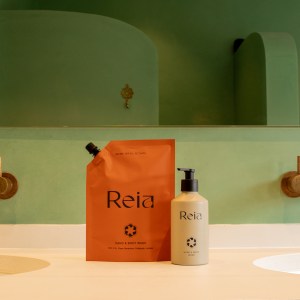 Reia SILVA hand and body wash bottle and refill pouch.