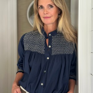 Navy Cotton Smocked Shirt