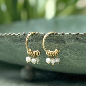 Freshwater Pearl 3-Bead Mini Hoop Earrings