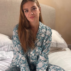 Blue Flower and Bird Print Cotton Pyjamas