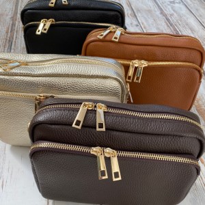 Leather Double Zip Midi Bag