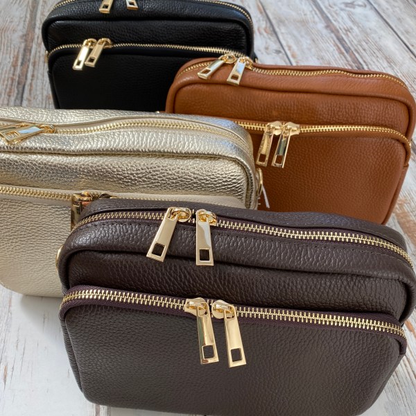 Leather Double Zip Midi Bag