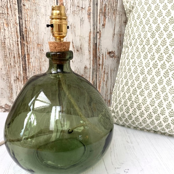 Recycled Glass Lamp Base in Juniper Green