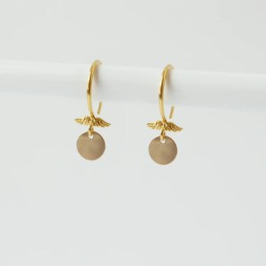 Gold wing disc earrings