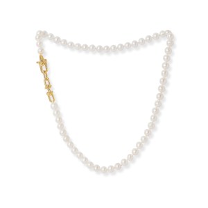 Gratia cultured freshwater pearl necklace with chunky gold fill chain feature