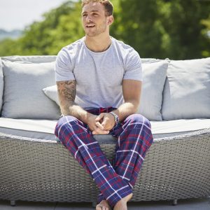 Organic Brushed Cotton Loungewear Trousers- Pants Navy And Red