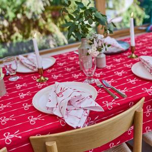 Red Bow Stripe Tablecloth