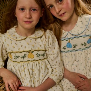 Pear Yellow and Blue Hand smocked cotton dresses