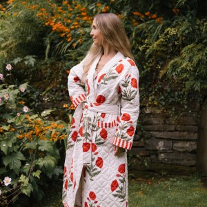 Quilted Dressing Gown - Red Poppy