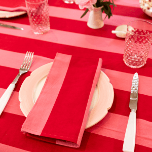 Pink & red table cloth and napkin