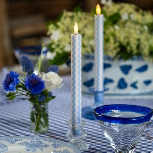 Rick Rack Fabric Wrapped LED Wax Taper Candles