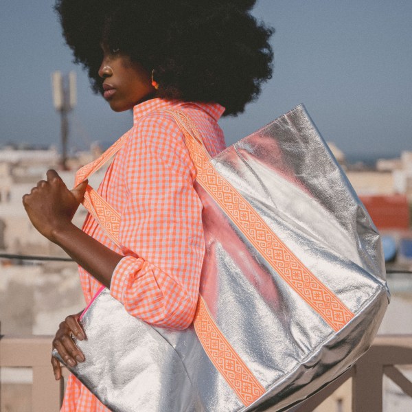 Silver large tote bag or beach bag
