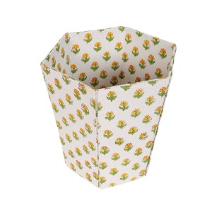 A Yellow Floral Paper Waste Bin