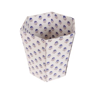 A Blue Floral Paper Waste Bin