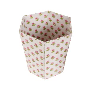 A Pink Floral Paper Waste Bin
