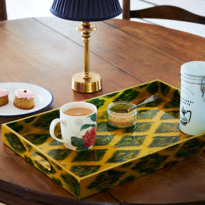 Yellow and green decorative serving tray