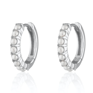 Silver Peaarl Huggie Earrings