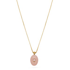 Pink Jade Oval Stone Pendant Necklace