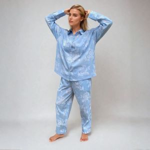 Marguerite Long Sleeve Set, Organic Cotton blue-white print