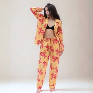 Cartagena Long Sleeve Organic Cotton Pyjama Set – Yellow and Pink Print