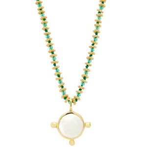 Green Onyx & Moonstone Necklace, 18ct gold-plated sterling silver