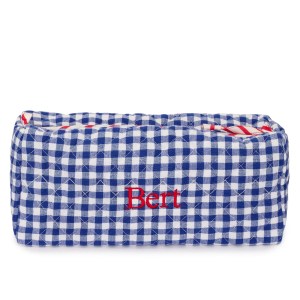 Quilted Gingham Wash Bag With Internal Pockets in Blue