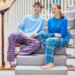 Organic Brushed Cotton Loungewear Trousers- Pants Green, Blue and White